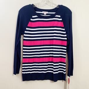 Merona Striped Navy/Pink/White Lightweight Sweater
